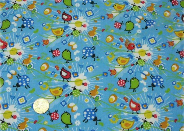 Piepmatz flannel light blue fabric with birds